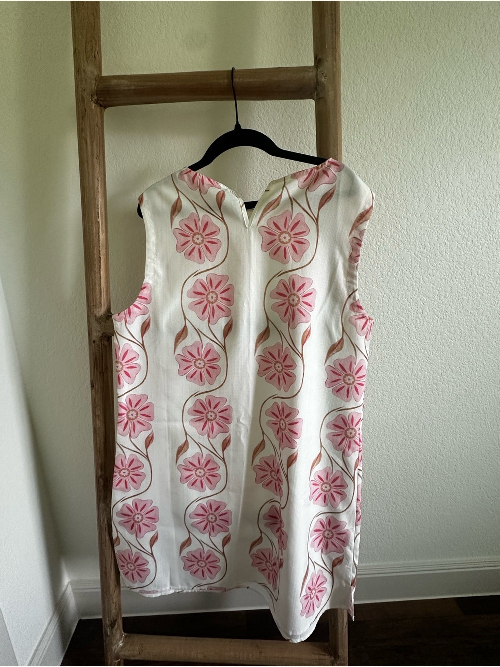 Sleeveless White Dress with Pink Floral Print